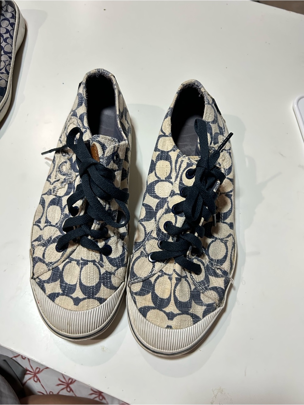 Coach womens Logo Canvas Sneakers in Navy and Cream